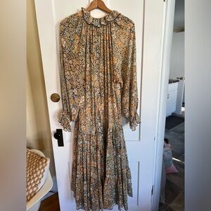 Free people boho maxi long sleeve fall floral print dress